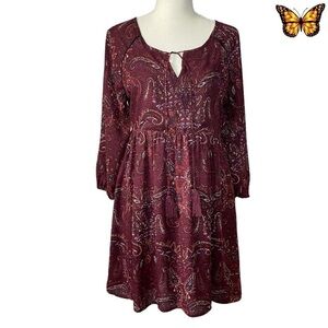 California Moonrise Long Sleeve Tie Front Paisley Print Dress Size Small